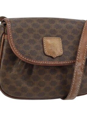 Authentic CELINE Macadam Canvas Shoulder Bag PVC Leather Brown Gold